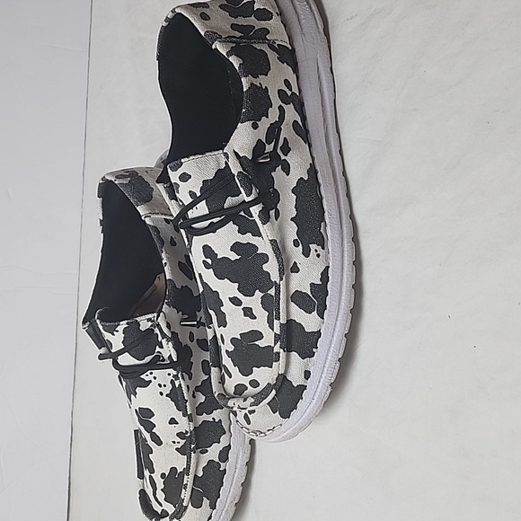 Canvas Black White Cow Print Canvas Slip On Shoes Size 13 - Picture 3 of 6